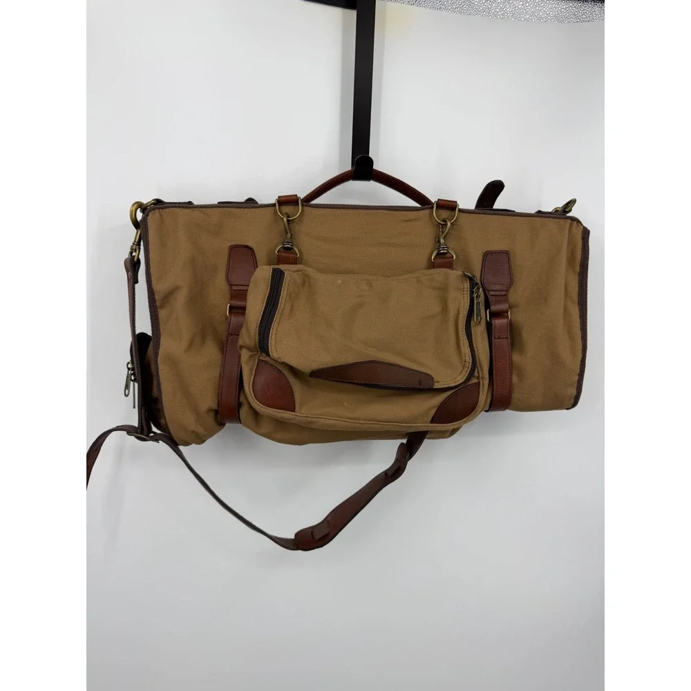 Duluth Trading Co Fire Hose Canvas Garment Bag one night stand Tan Leather Trim
